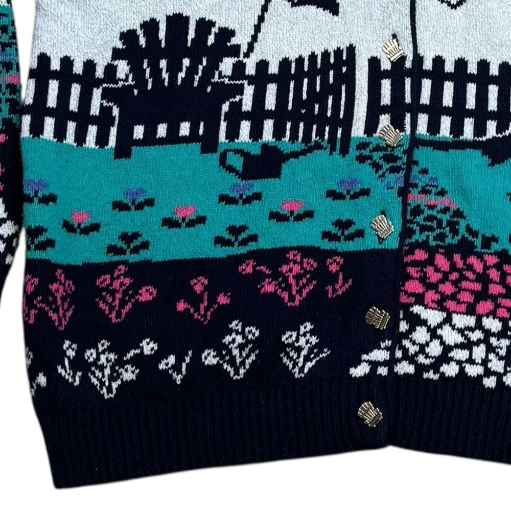 VTG Northern Reflections x Parkhurst Cabin Garden Scenic Cottagecore Cardigan L - Picture 4 of 11